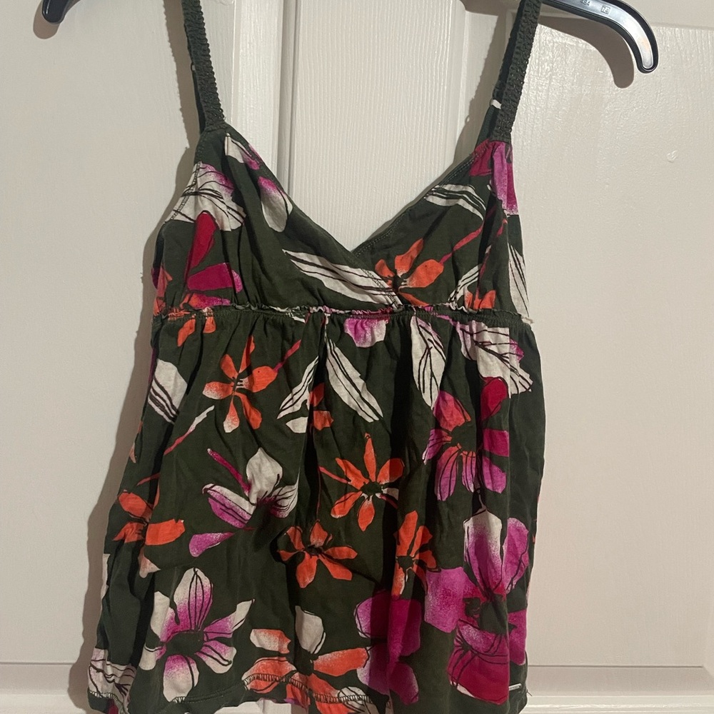 Aeropostale Green Hawaiian Print Crotched Straps Tank Top - Medium